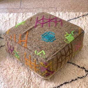 Berber Square Floor Cushion Handmade Wool Colorful Pouf