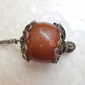 Vintage Amazigh Berber Naturel Copal Silver-Tone Talisman Pendant Necklace