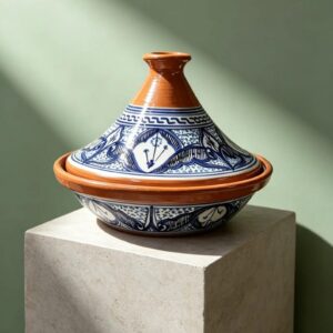 Amazigh Hand-Painted Morrocan Ceramic Blue Flame-Proof Clay Tagine