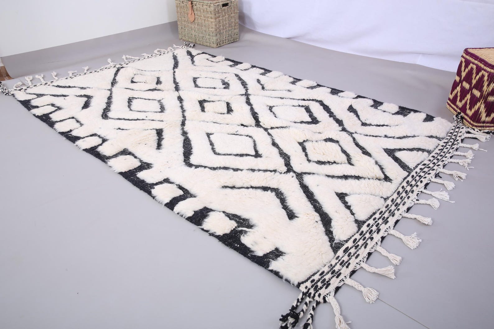 Custom Amazigh Berber Wool Neutral Living Room Geometric Handmade Rug