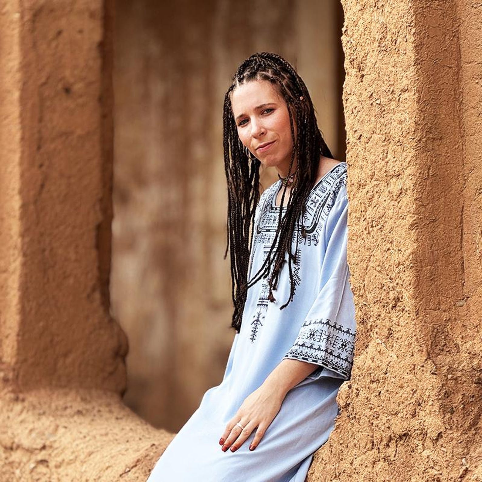 Berber Maxi Dress Handmade Screen Printed Symbol Kaftan