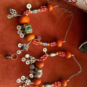 Berber Handmade Tribal Jewelry Orange Beaded Statement Necklace