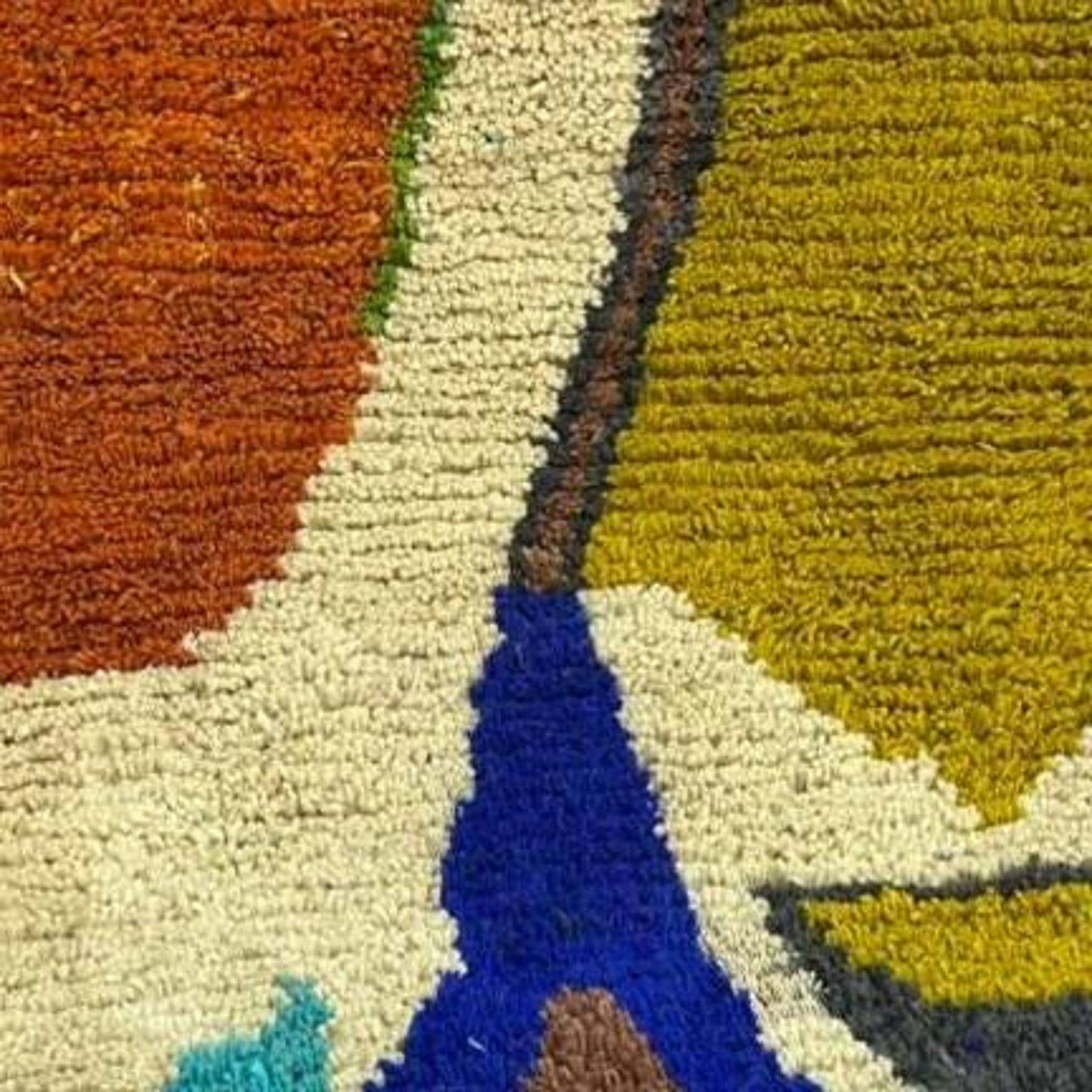 Amazigh Berber Terracotta Blue Handwoven Natural Wool Modern Rug