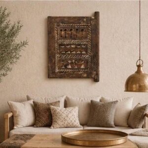 Berber Antique Hand Carved Wooden Panel Wall Art Decor
