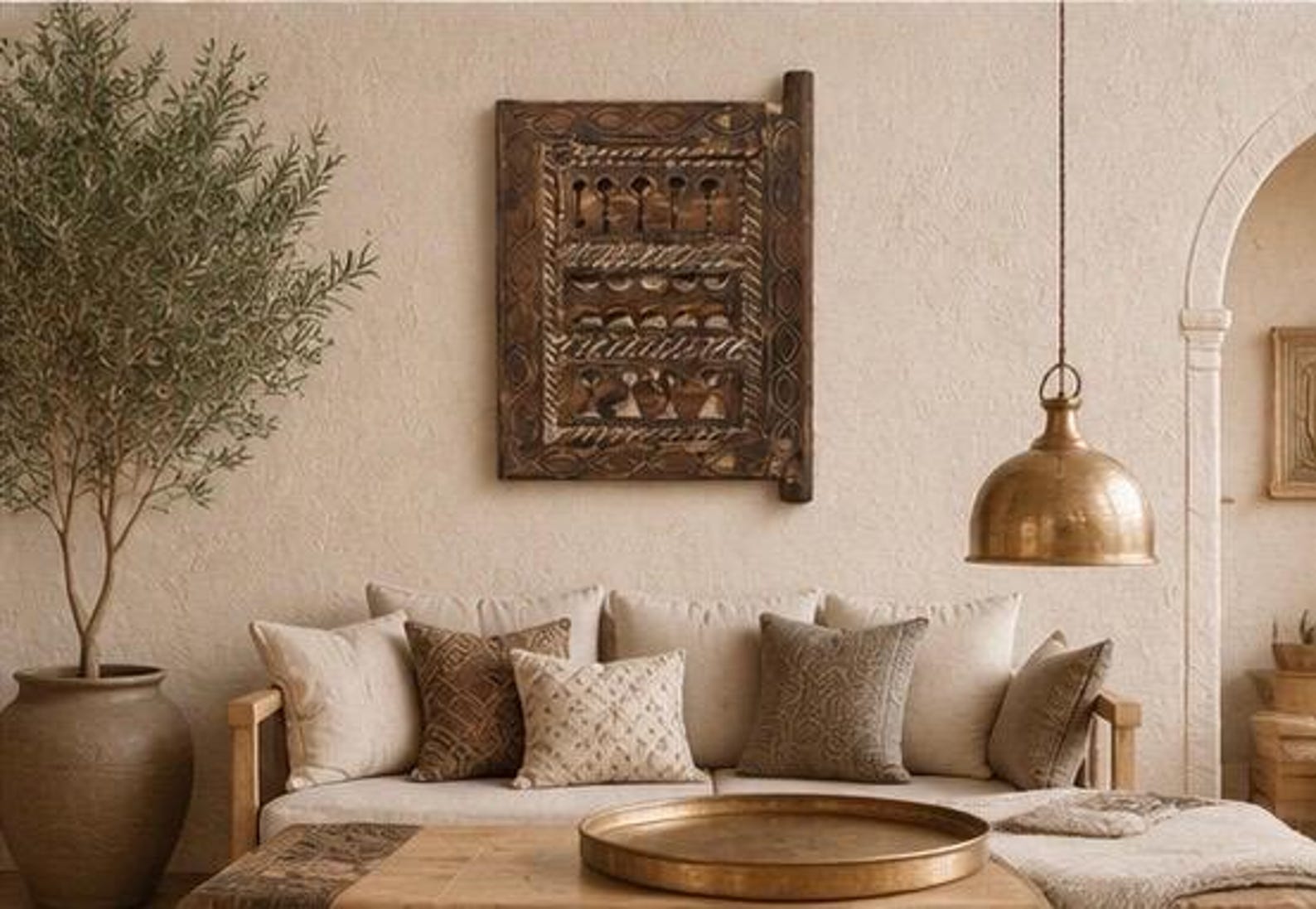 Berber Antique Hand Carved Wooden Panel Wall Art Decor
