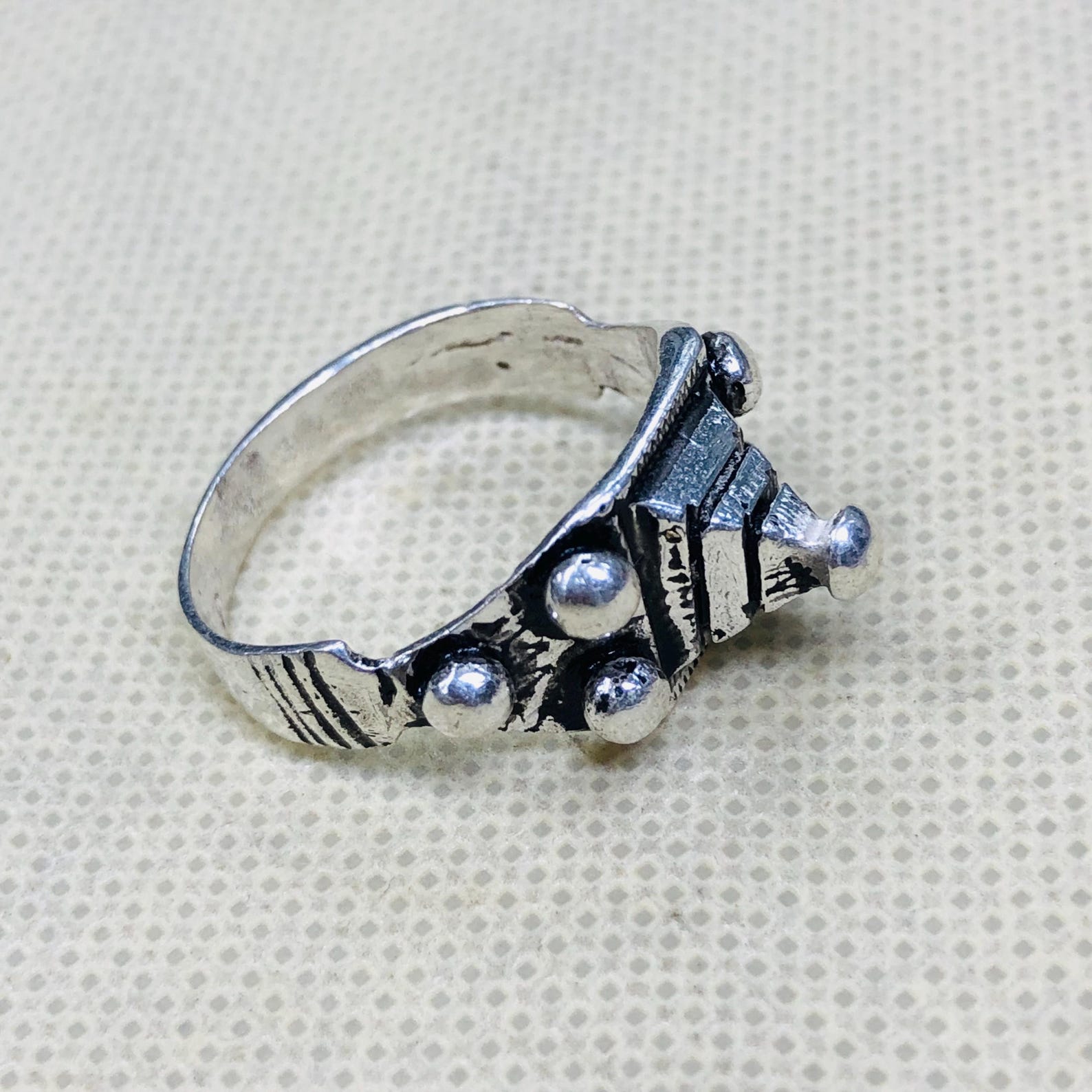 Handmade Amazigh Berber Solid Silver Geometric Pyramid Cone Ring