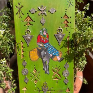 Berber Hand-Painted Wooden Donkey Market Scene Wall Art