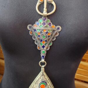 Amazigh Antique beaded Silver fibula for Everyday Personal Jewelry Styling
