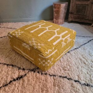 Berber Mustard Boho Floor Cushion Handmade Pouf Ottoman