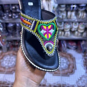 Amazigh Handmade Traditional Women’s Red Leather Embroidery Slippers
