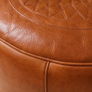 Berber Leather Handmade Cognac Round Ottoman Unstuffed Pouf