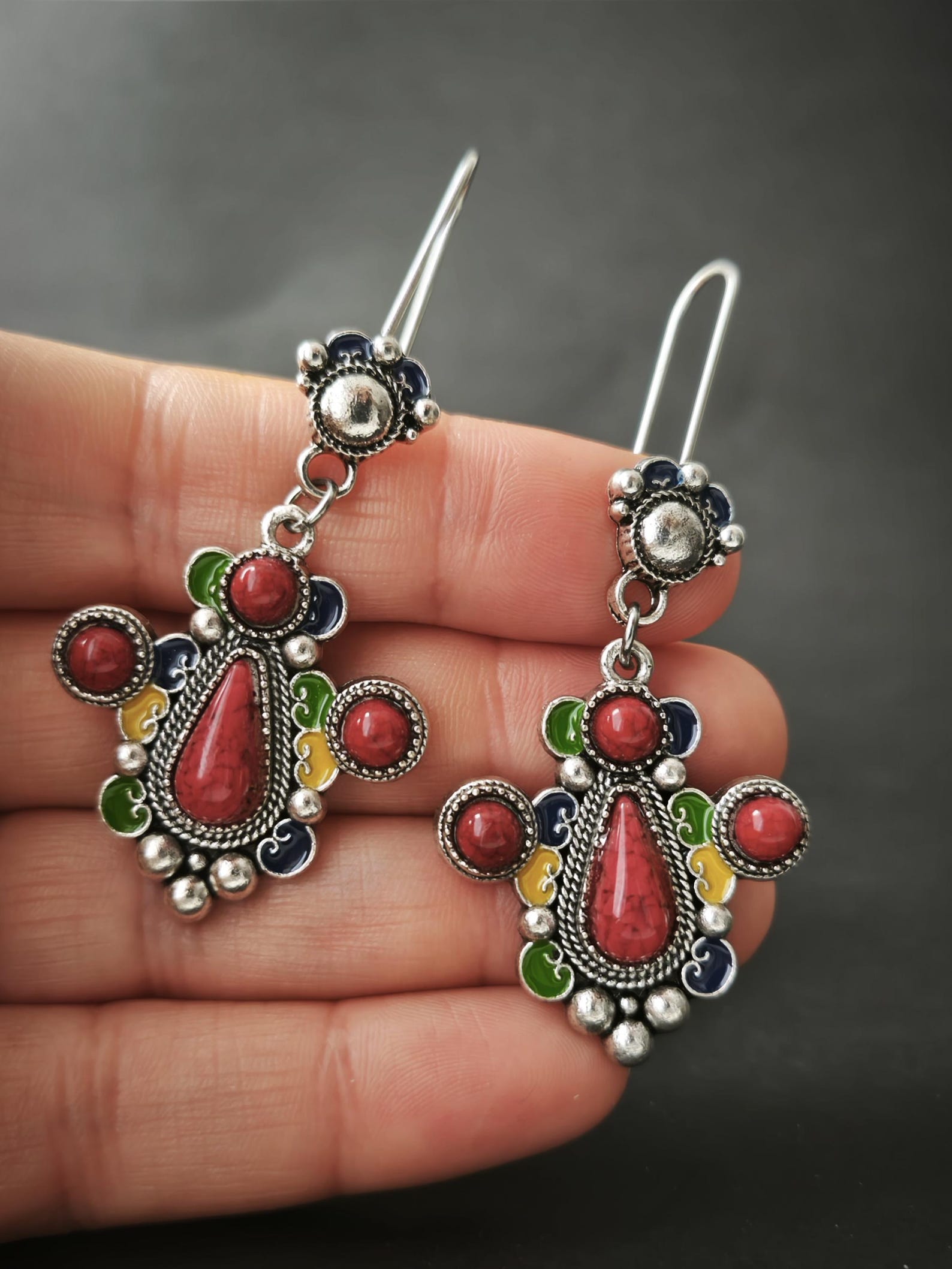 Traditional Kabyle Amazigh Berbères Handmade Colorful Dangle Earrings