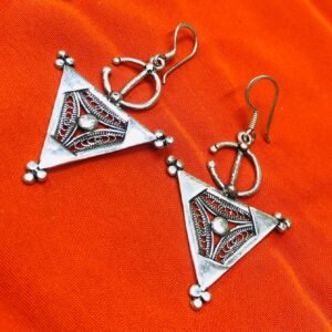 Handmade Amazigh Berber Tuareg Silver Tazrzit Dangle Earrings for Women