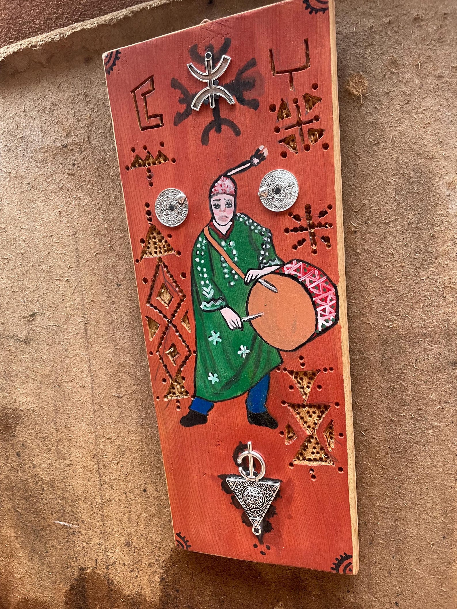 Berber Hand-Painted Wooden Musician Drum Wall Art Decor