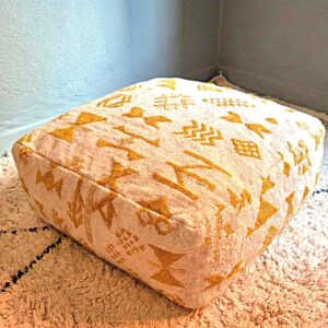 Berber Kilim Square Cover Yellow Wool Floor Pouf