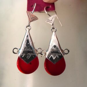Amazigh Pure 925 Silver Tuareg Glass Silversmith Earrings