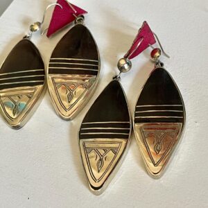 Amazigh Tuareg Mahogany Wood Sterling Silver Hand-Etched Earrings