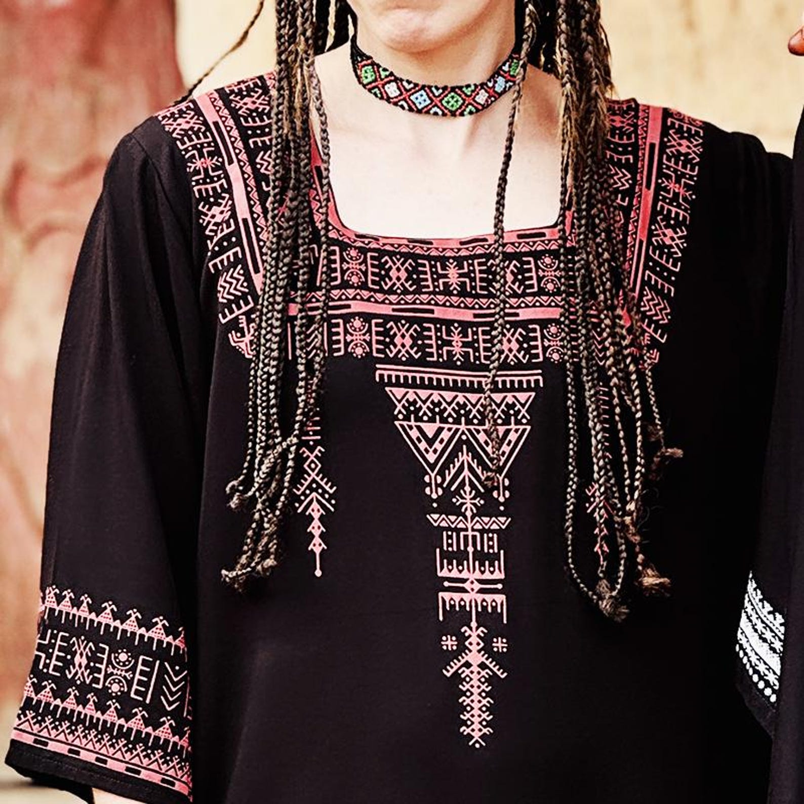 Berber Maxi Dress Handmade Screen Printed Symbol Kaftan