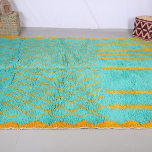 Custom Amazigh Berber Turquoise Geometric Natural Wool Living Room Rug