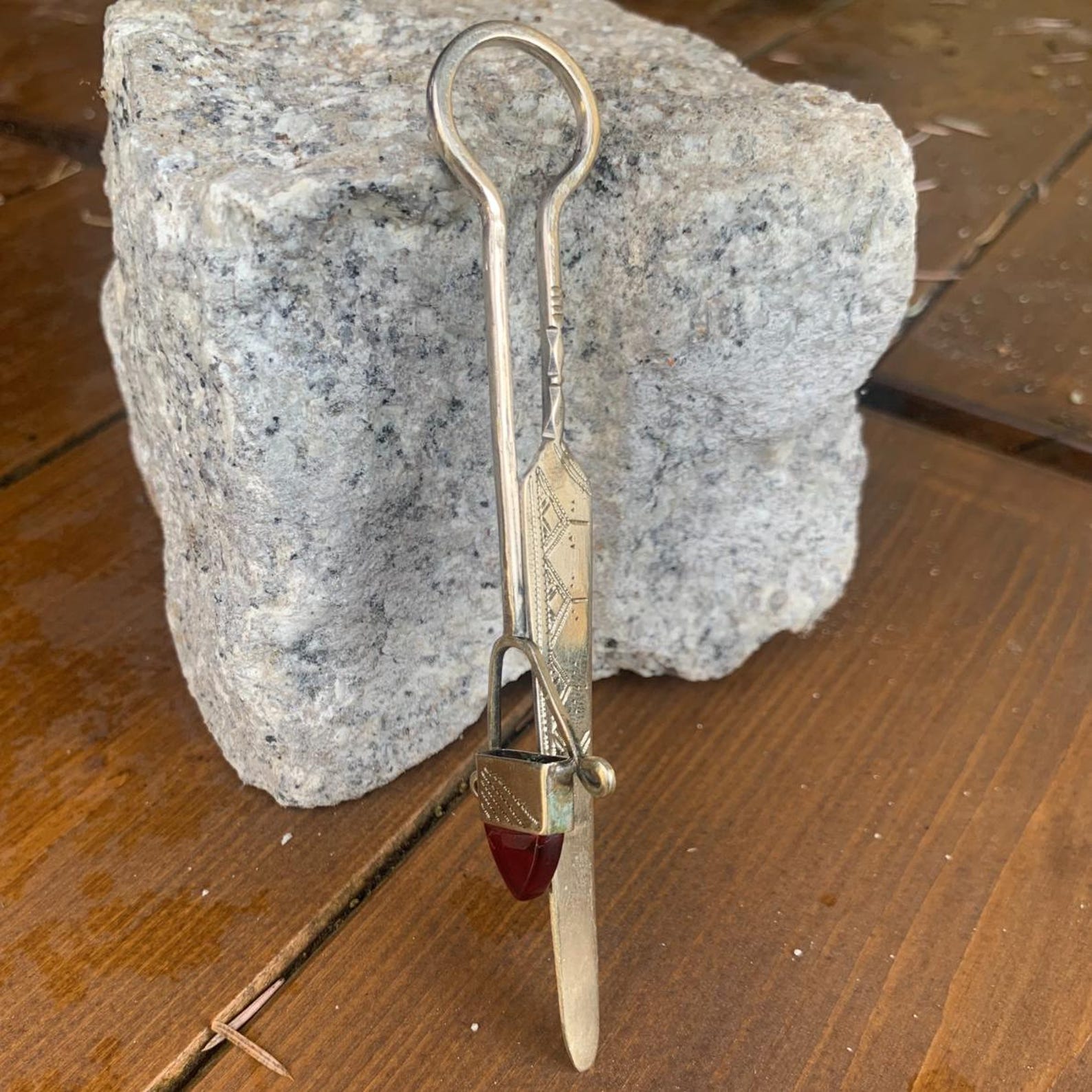 Berber Handmade Tuareg Engraved Metal Red Stone Bookmark