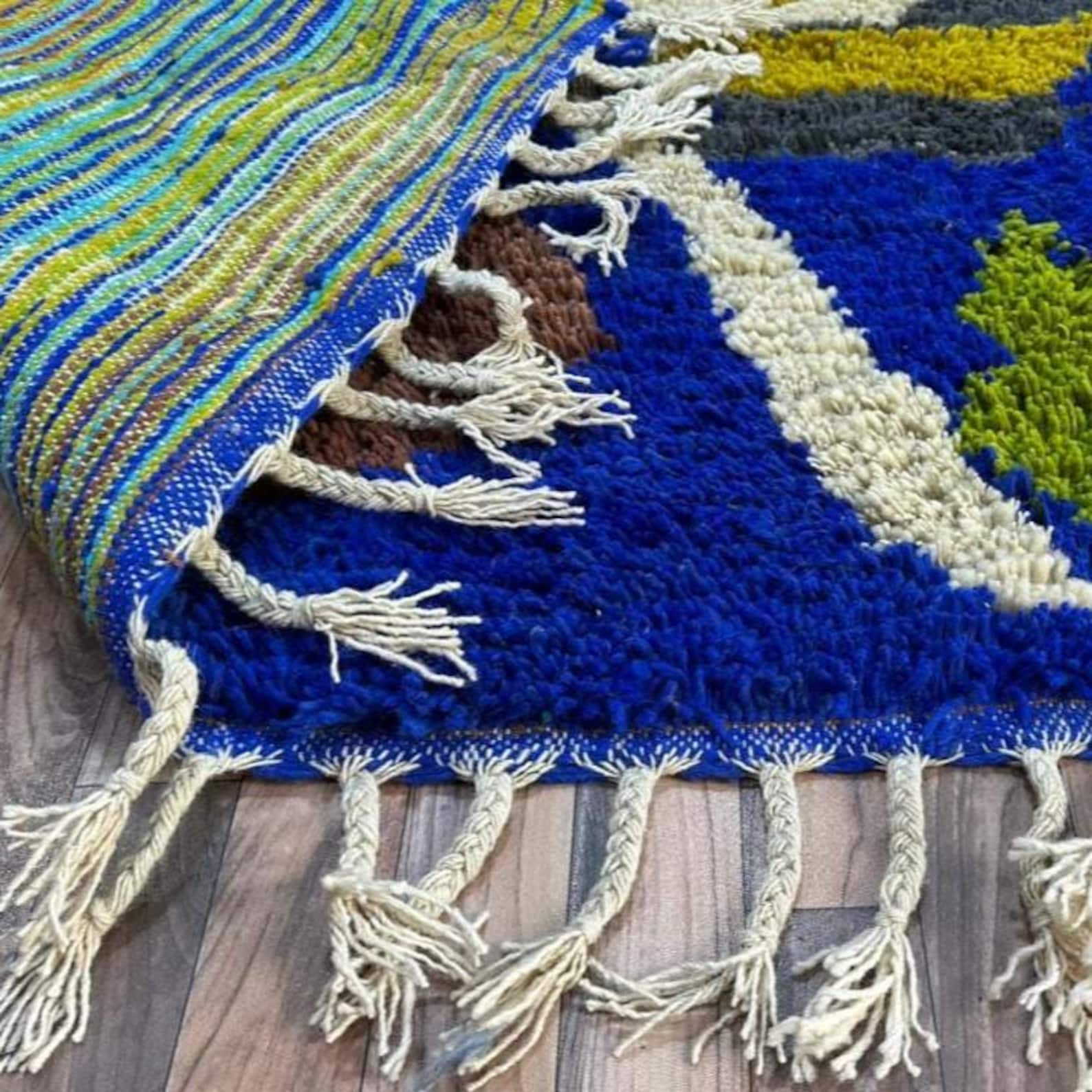 Amazigh Berber Terracotta Blue Handwoven Natural Wool Modern Rug