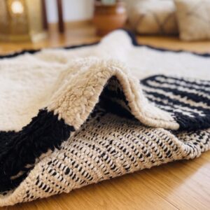 Custom Amazigh Berber Black and Ivory Wool Living Room Rug