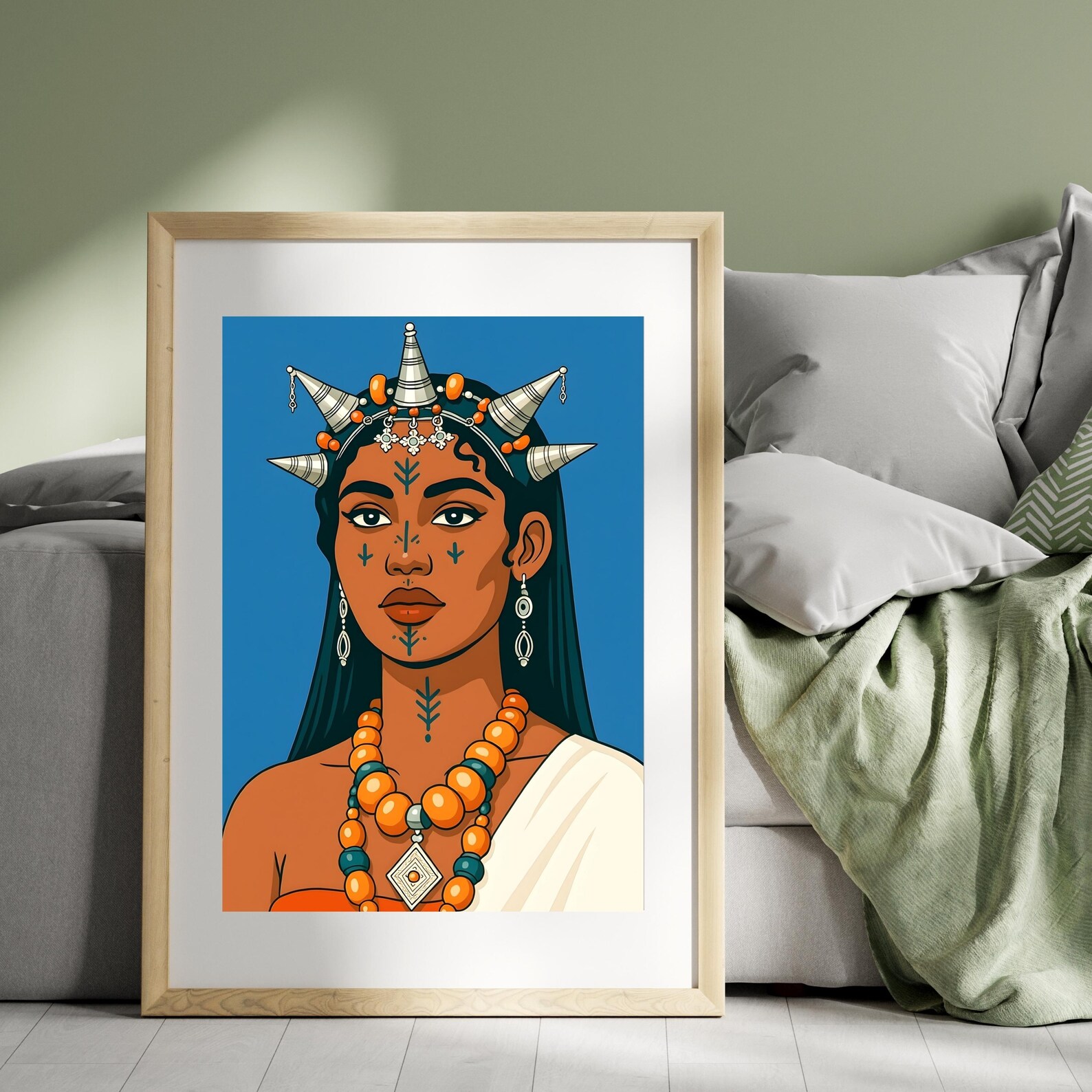 Berber Woman Face Tattoo Illustration Digital Wall Art Print