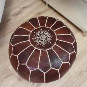 Berber Leather Pouffe Handmade Delivered stuffed Ottoman Pouf