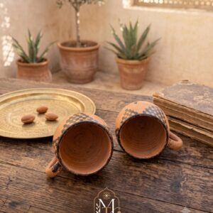 Berber Set of 2 Handmade Clay Cups with Traditional Decoration Mug