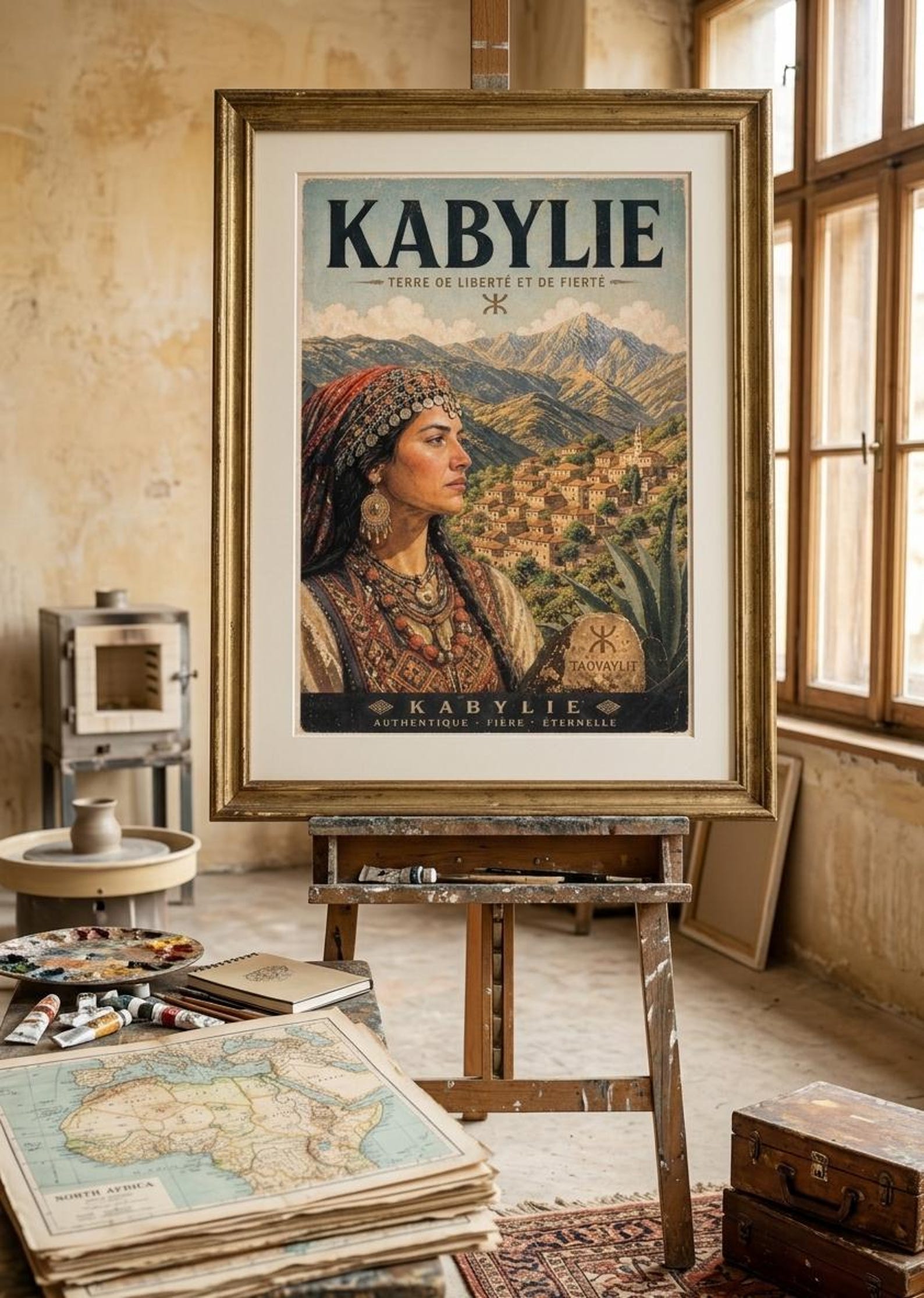 Vintage Kabyle Berber Travel Poster Amazigh Algeria Wall Art