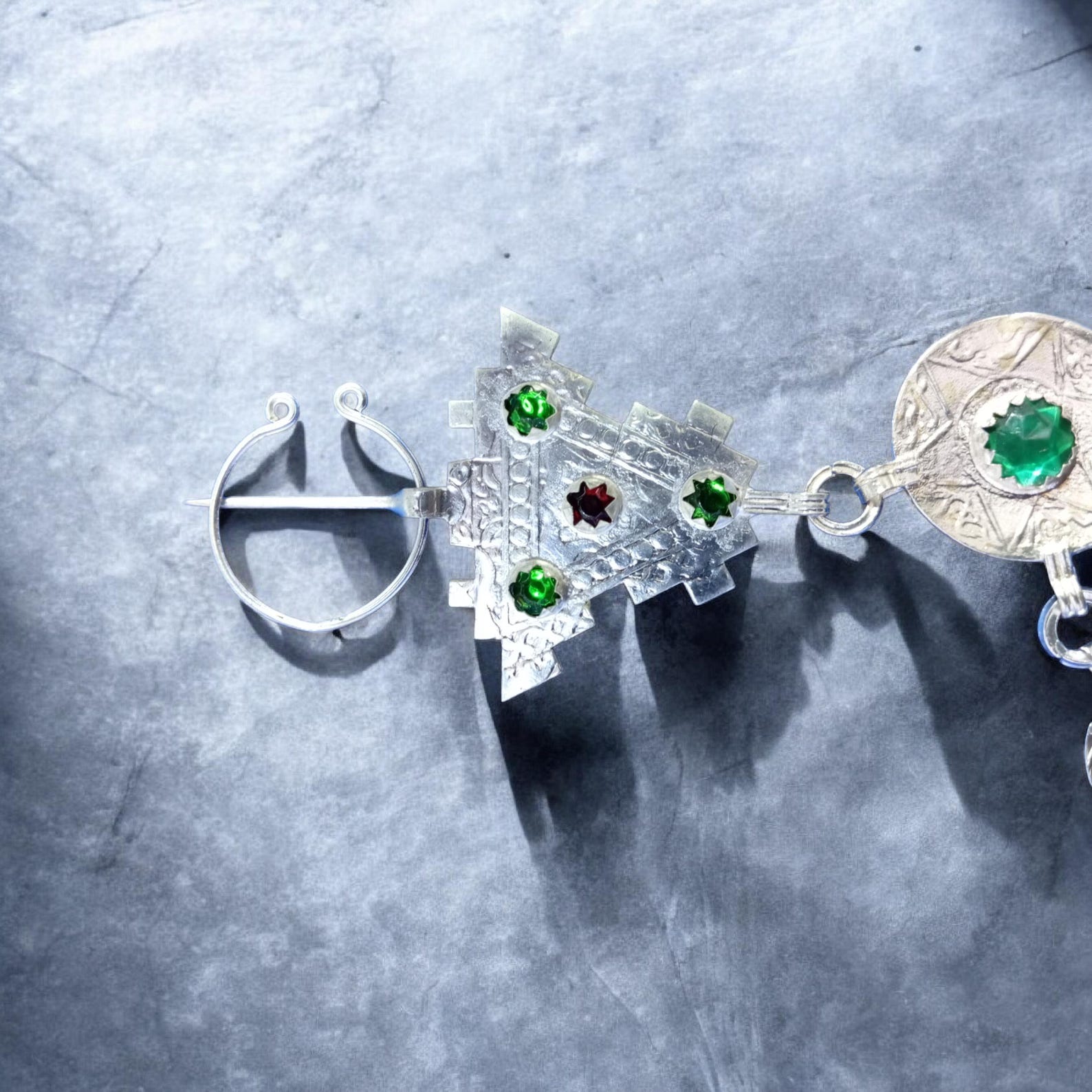 Handmade Amazigh Silver-Plated Necklace with Two Traditional Khelalat Pins