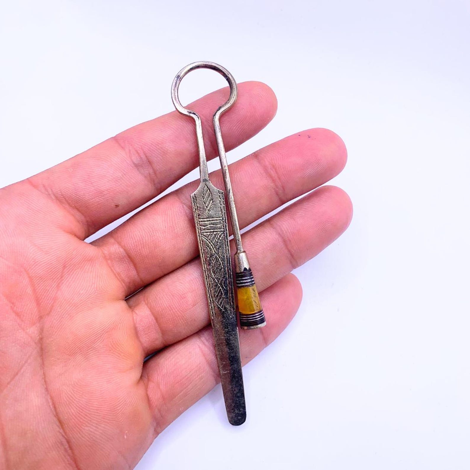 Berber Tuareg Hand-Engraved Metal Round Yellow Glass Vintage Bookmark