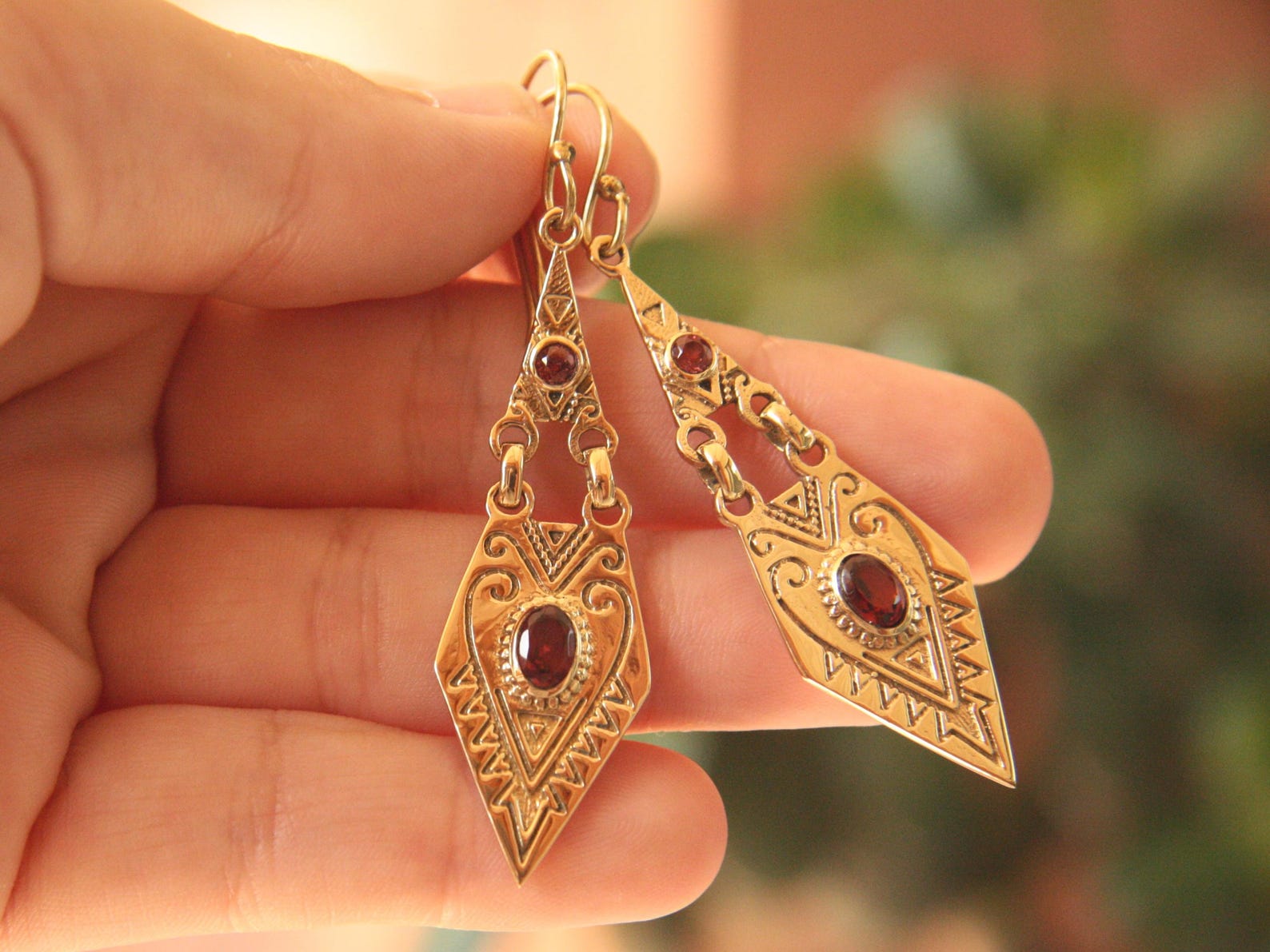 Berber Tuareg Labradorite or Garnet Gemstone Boho Earrings