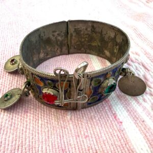 Amazigh Vintage Enamelled Red Cuff Bangle Coin Bracelet
