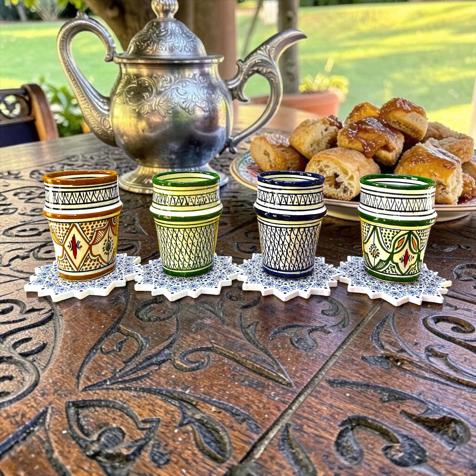 Berber Handmade Tea Cups Set of 4 with Zellige Coasters Mug