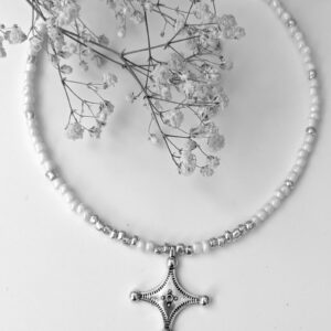 Amazigh Berber Tuareg Southern Cross Beaded Fibula Pendant Necklace