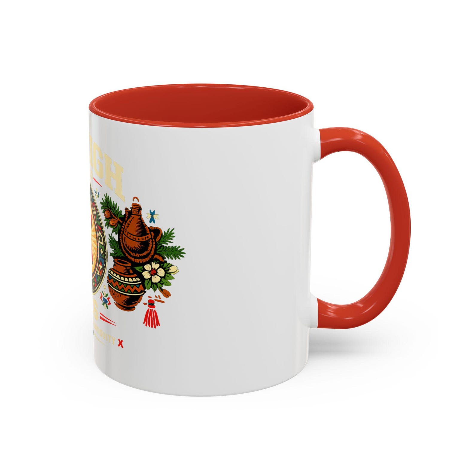 Berber Symbol Coffee Ceramic Accent Handle White Mug