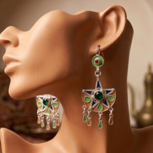 Berber Handmade 925 Sterling Silver Colorful Enamel Dangle Earrings
