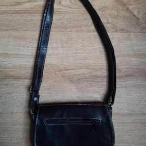 Small Black Leather Tunisian Handbag with Amazigh Motifs Shoulder Bag
