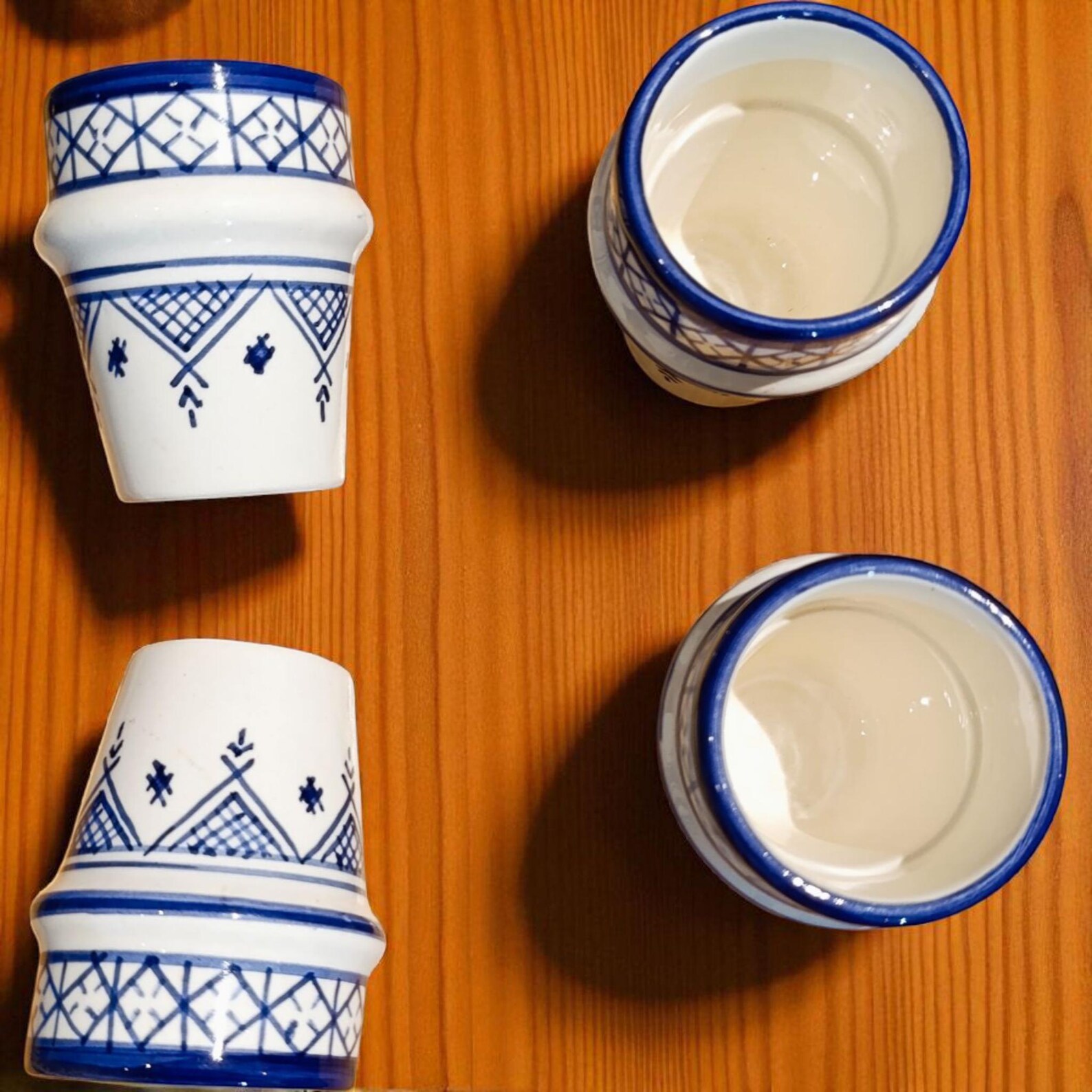Berber Handmade Ceramic Cups Set Blue White Mug