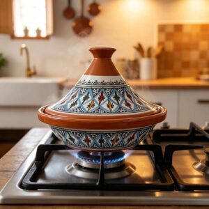 Berber Hand-Painted Ceramic Flame-Proof Stovetop Oven Tagine 30cm