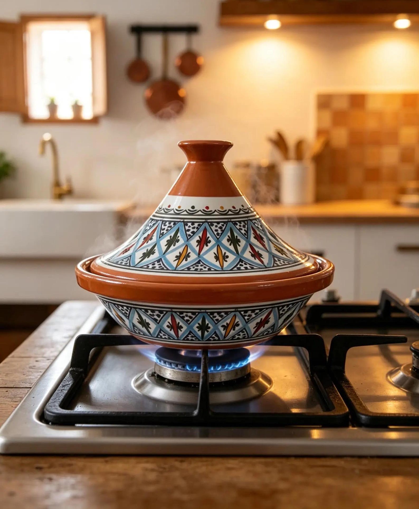 Berber Hand-Painted Ceramic Flame-Proof Stovetop Oven Tagine 30cm