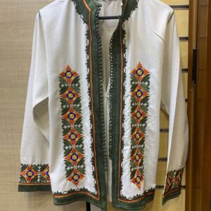 Amazigh Handmade Linen Kimono Embroidered Trim Jacket for Everyday Personal Clothing Styling