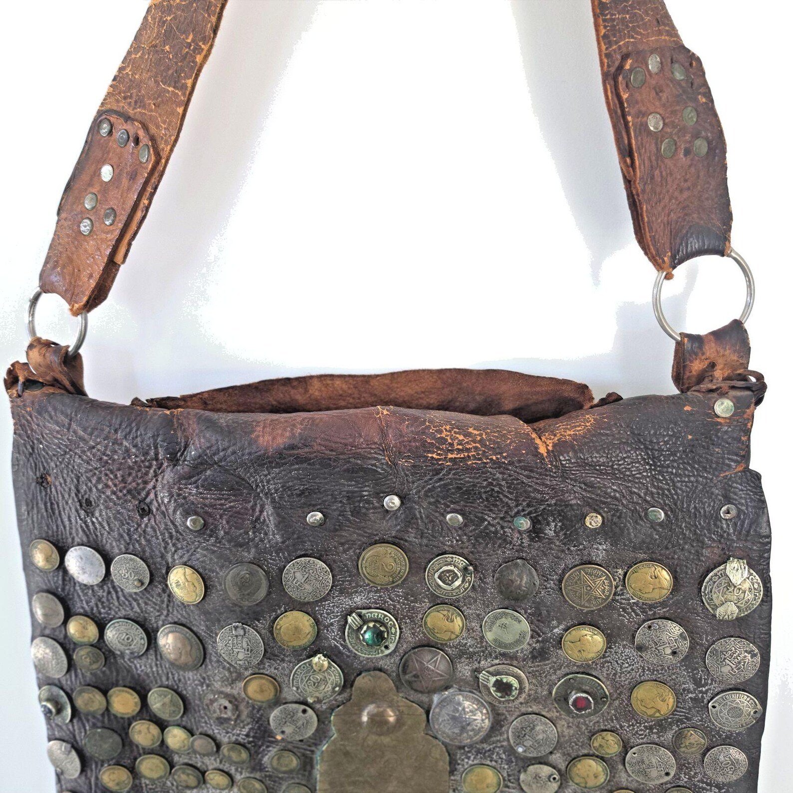 Berber Antique Tribal Leather Choukara Water HUGE Bag