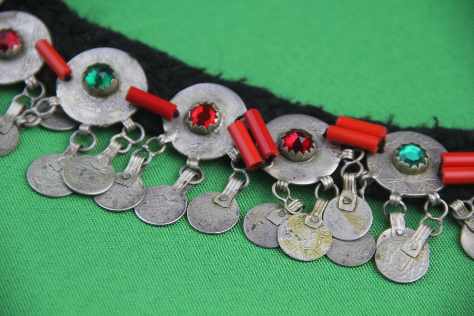 Berber Authentic ANTIQUE Silver Genuine Coral Coins Necklace