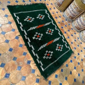 Berber Handmade Black Runner Geometric Rug With Red White Accents