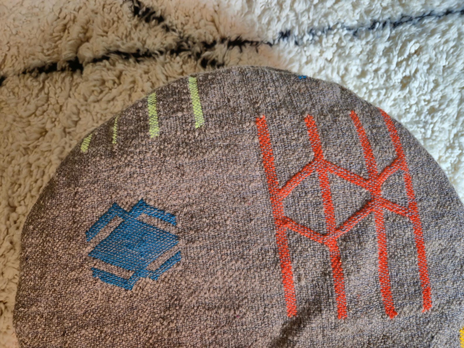Berber Set Handmade Kilim Vintage Wool Footstool Pouf