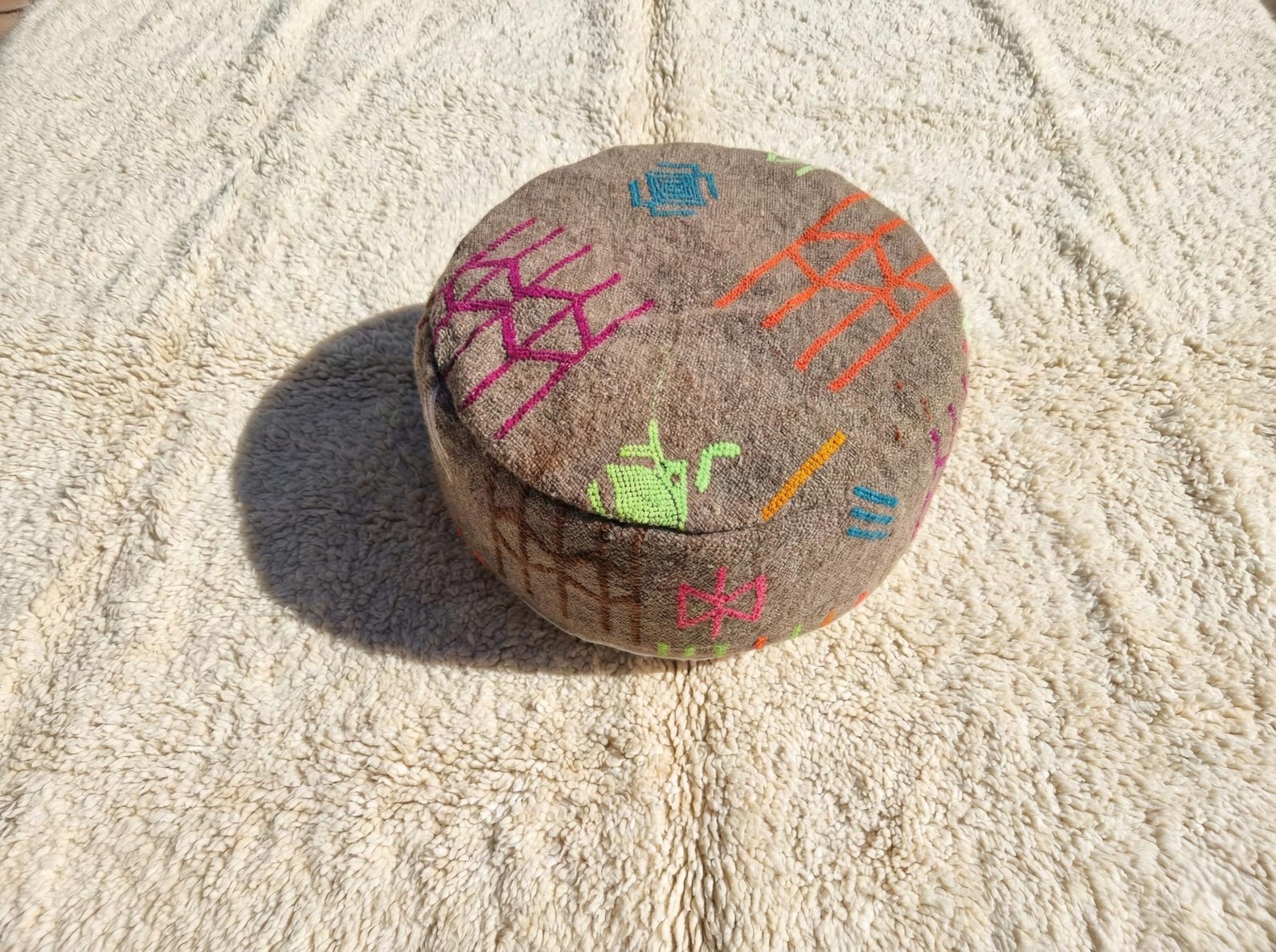 Berber Set Handmade Kilim Vintage Wool Footstool Pouf
