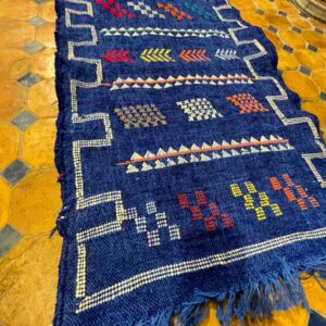 Berber Handmade Navy Blue Cashmere Geometric Carpet Rug