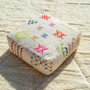 Berber Set Multicolor Wool Kilim Cover Square Pouf